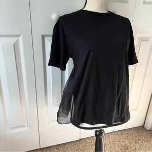 Zara Black Blouse with Sheer pleated lower Back Size Small